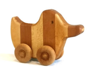 Handgefertigter Schiebe- Ente Kirschbaum / Ahorn auf Rädern, geölt