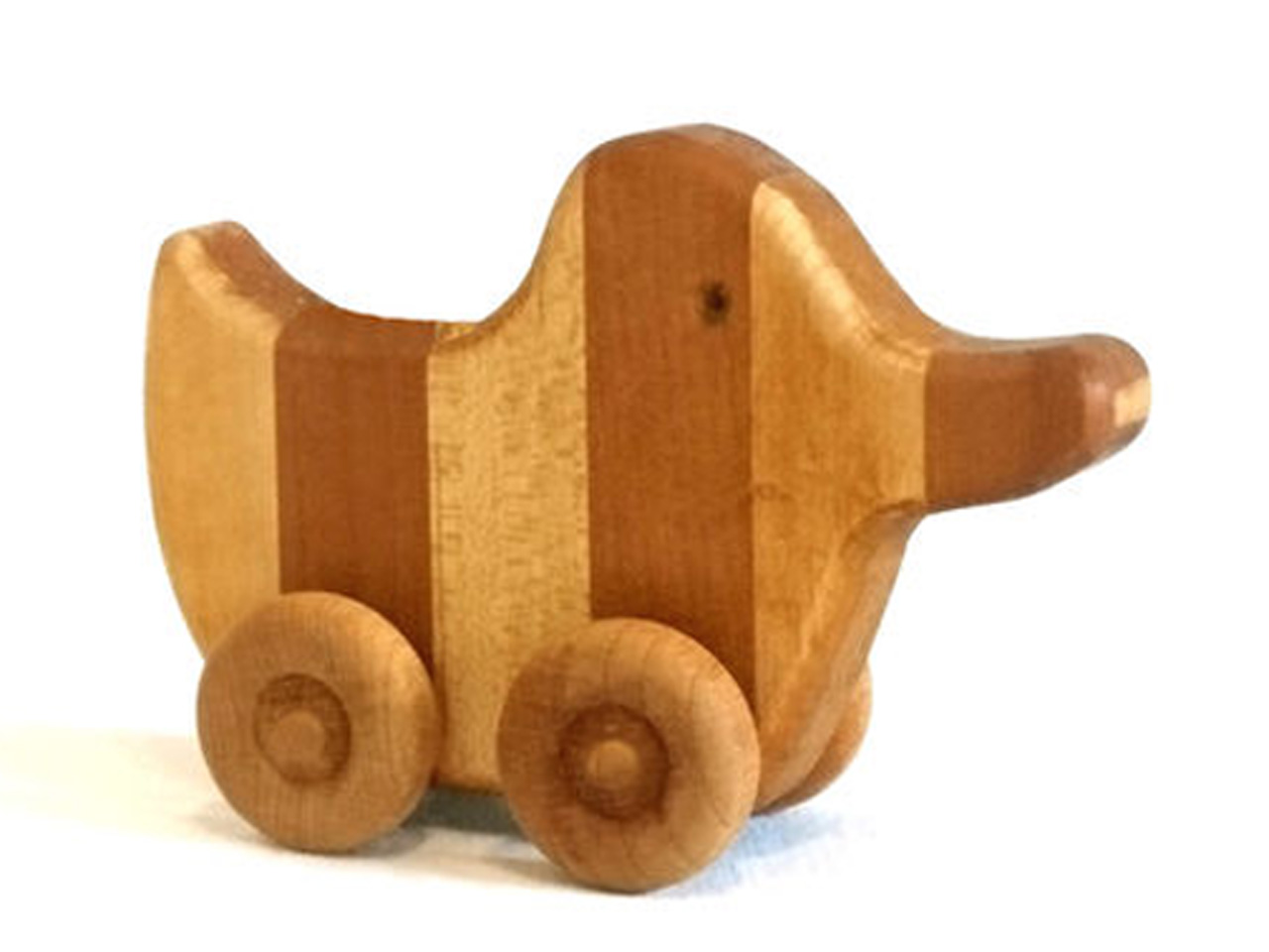 Handgefertigter Schiebe- Ente Kirschbaum / Ahorn auf Rädern, geölt