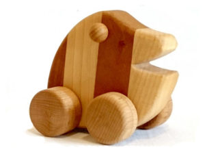 Handgefertigter Schiebe-Frosch Ahorn/Kirsche auf Rädern