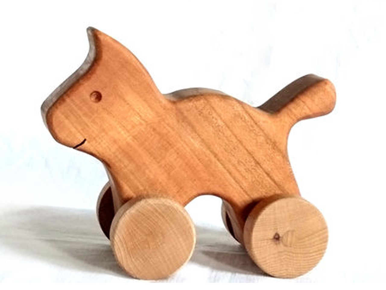 Handgefertigte Schiebe-Katze auf Rädern, Ahorn geölt