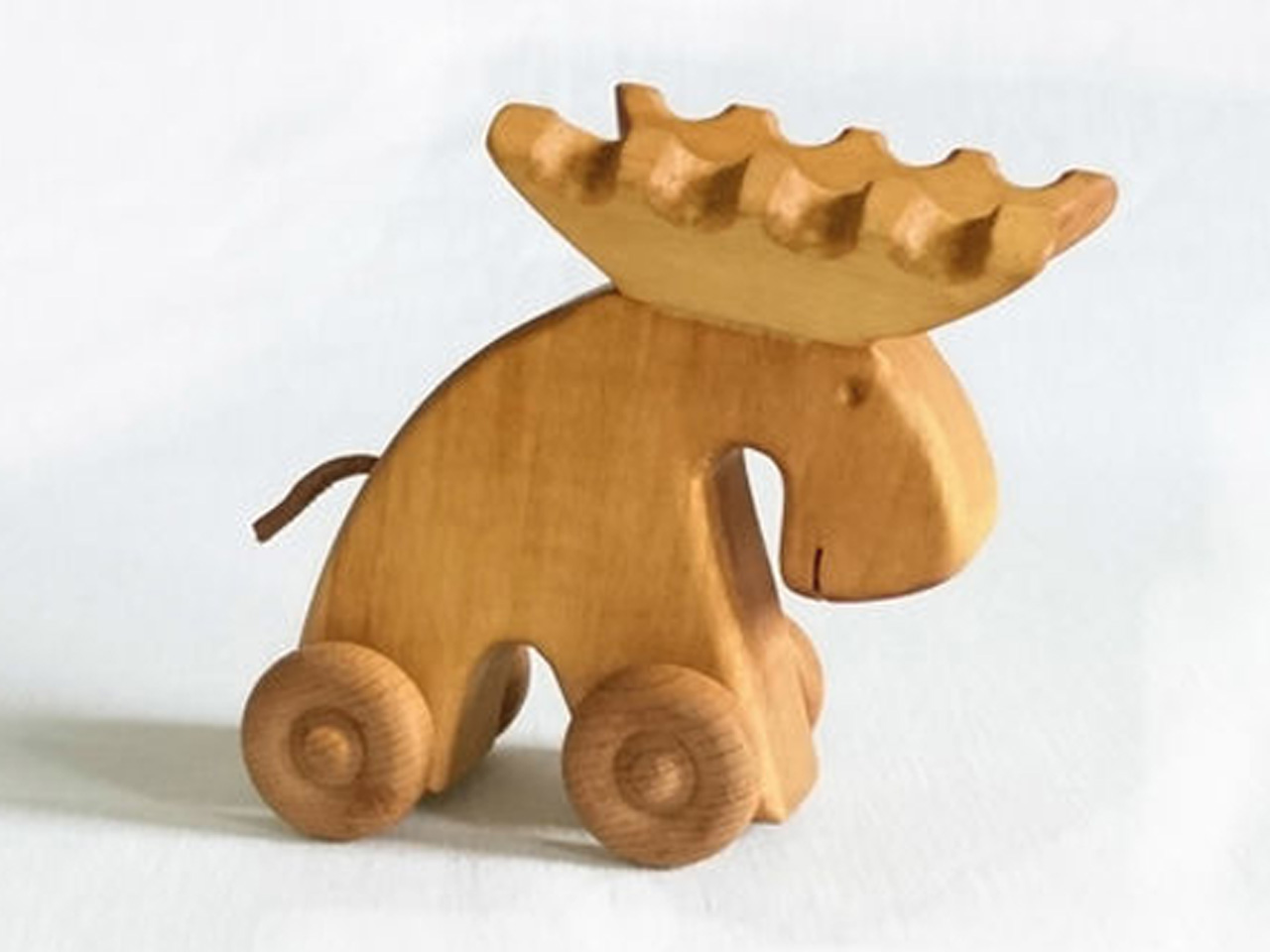 Handgefertigter Schiebe- Kleiner Elch auf Rädern, Ahorn