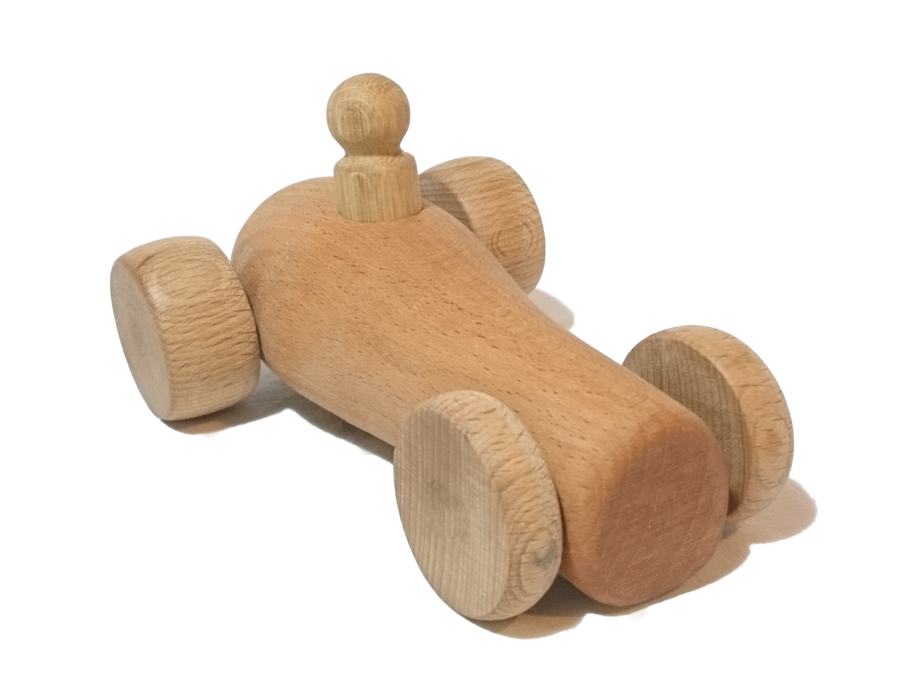 Holz-Rennwagen mit Fahrer, Buche geölt