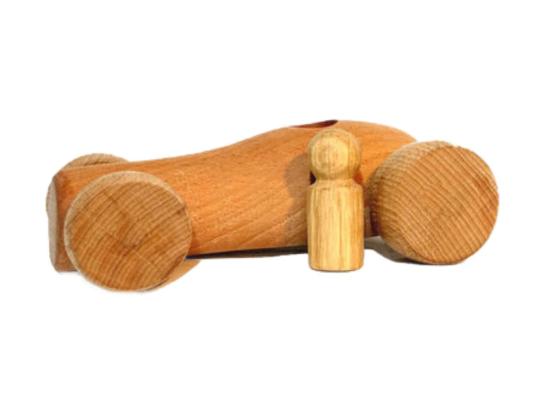 Holz-Rennwagen mit Fahrer, Buche geölt