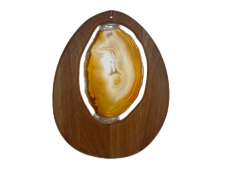 Achatscheibe im Holzrahmen natur, Kirschbaum geölt